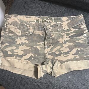Rue21 Green and Tan Jean Shorts Camouflage Design